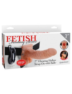 7" Vibrating Hollow Strap-On with Balls Light/Black