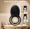 Black Beauty Double Penis Ring, Remote Control, 8 Vibration Modes, Silicone, Magnetic USB, Black, Passion Labs