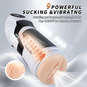 Electric Pussy Masturbator 9 Vibration Modes, 9 Suction Modes, USB, TPE Realistic, Black, 25.5 cm