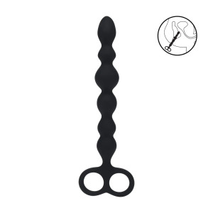 Beaded Silicone Anal Probe with Double Loop - Black