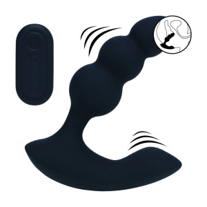 Dual Motor Remote Control Beaded Vibrating Liquid Silicone Prostate Stimulator - Black