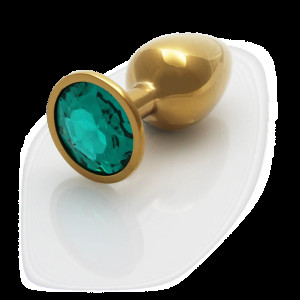 Round Gem Butt Plug - Small - Gold/Emerald Green