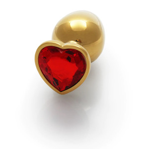 Heart Gem Butt Plug - Small - Gold/Ruby Red