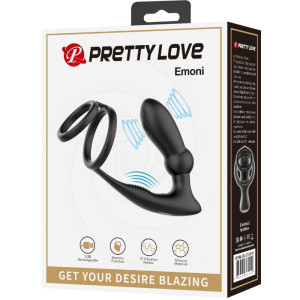 PRETTY LOVE - EMONI PENIS RING ANAL PLUG 12 VIBRATIONS BLACK