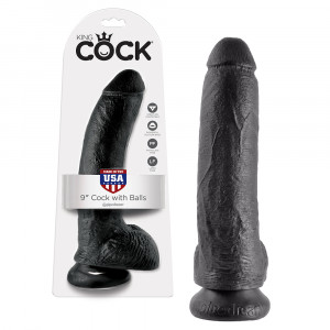 King Cock Black 9 inch Balls με όρχεις και βεντούζα.